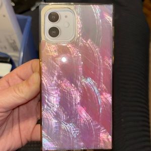 iPhone 12/12 6.1” Pro square shaped case in pink mother of pearl.